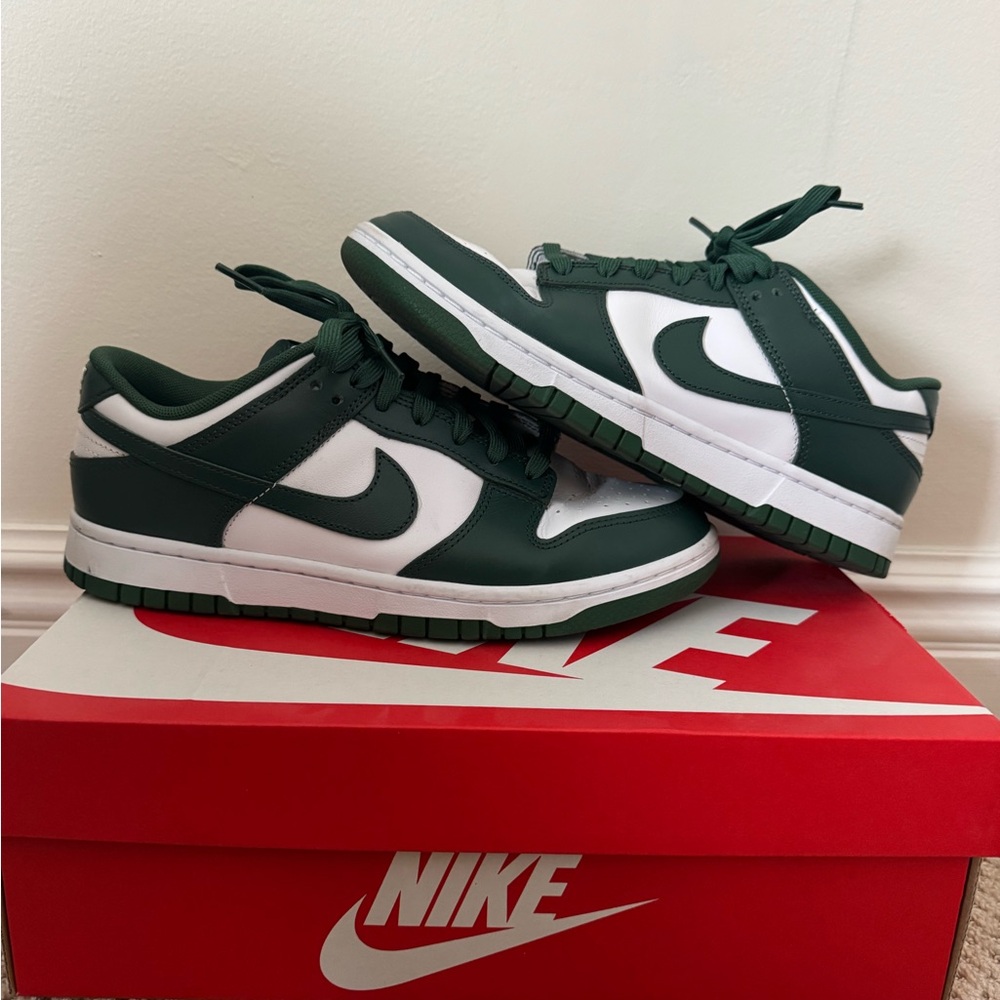 Nike Forest Green and White Low-Top Sneakers